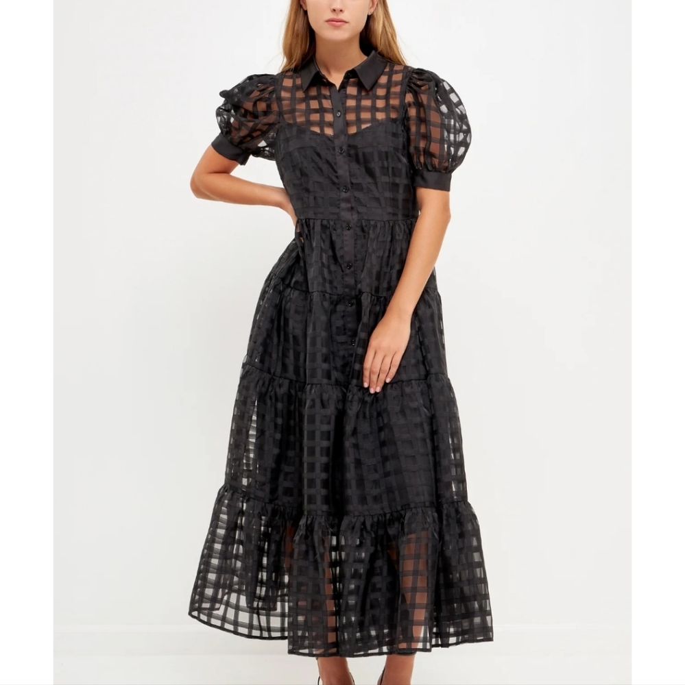 English Factory Black Checkered Maxi Dress